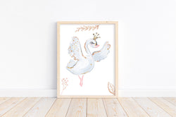 Watercolor Ballerina Swan White and Gold Ballet Nursery Little Girls Room Decor Unframed Print