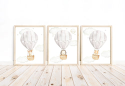 Woodland Animals Watercolor Hot Air Balloon Gender Neutral Nursery Set of 3 Unframed Prints Fox Hedgehog Deer