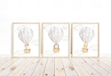 Woodland Animals Watercolor Hot Air Balloon Gender Neutral Nursery Set of 3 Unframed Prints Fox Hedgehog Deer
