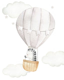 Safari Animals Watercolor Hot Air Balloon Gender Neutral Nursery Set of 3 Unframed Prints Monkey Giraffe Zebra