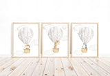 Safari Animals Watercolor Hot Air Balloon Gender Neutral Nursery Set of 3 Unframed Prints Monkey Giraffe Zebra