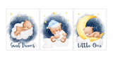 Sweet Dreams Little One Baby Bear on Moon in Clouds and Stars Nursery Set of 3 Unframed Prints