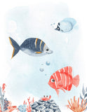 Personalized Watercolor Nautical Ocean Nursery Set of 3 Unframed Prints, Under the Sea Gender Neutral Art