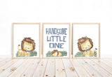 Handsome Little One Watercolor Lion Safari Animals Nursery Decor Set of 3 Unframed Prints