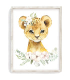 Watercolor Floral Lion Cub Safari Animals Nursery Art Decor Unframed Print