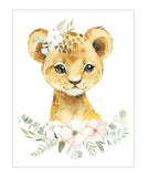 Watercolor Floral Lion Cub Safari Animals Nursery Art Decor Unframed Print