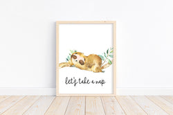 Let's Take a Nap Sloth Jungle Tropical Animal Nursery Decor Unframed Print