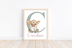 Personalized Watercolor Highland Cow Rustic Cotton Farmhouse Baby Girl Nursery Unframed Print - Baby Name Letter Initial Monogram