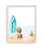 Cavapoo Puppy Dog at Beach Watercolor Dog Illustration Unframed Print, Nursery Decor, Kid's Bedroom, Laundry Room or Dog Lover