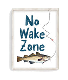 No Wake Zone Watercolor Fishing Pole Nursery Little Boys Room Unframed Print, Rustic Outdoor Nautical Themed Decor