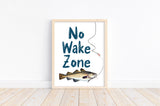 No Wake Zone Watercolor Fishing Pole Nursery Little Boys Room Unframed Print, Rustic Outdoor Nautical Themed Decor