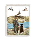 Watercolor Duck Hunting with Black Lab Dog Nursery Little Boys Room Unframed Print, Rustic Outdoor Themed Decor