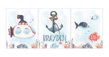 Personalized Watercolor Nautical Ocean Nursery Set of 3 Unframed Prints, Under the Sea Gender Neutral Art
