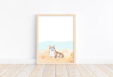 Corgi Puppy Dog at Beach Watercolor Dog Unframed Print, Nursery Decor, Kid's Bedroom, Laundry Room or Dog Lover