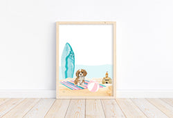 Cavalier King Charles Spaniel Puppy Dog at Beach Watercolor Dog Unframed Print, Nursery Decor, Kid's Bedroom, Laundry Room or Dog Lover