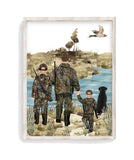 Watercolor Father and Sons Duck Hunting with Black Lab Puppy Dog Nursery Little Boys Room Unframed Print, Rustic Outdoor Themed Decor