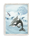 Watercolor Orca Killer Whale and Puffin Arctic Animal Nursery Unframed Print