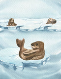 Watercolor Sea Lions Arctic Animal Nursery Unframed Print