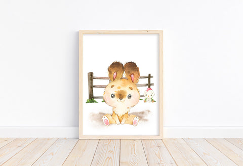 Bunny Rabbit Watercolor Farm Animal Rustic Nursery Decor Unframed Print