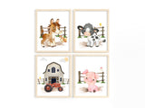 Farm Animal Nursery Little Boys or Girls Room Decor Set of 4 Unframed Prints Pig Cow Horse and Barn