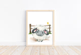 Black and White Sheep Watercolor Farm Animal Rustic Nursery Decor Unframed Print
