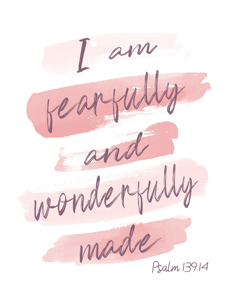 Watercolor Blush Pink and Purple Scripture Unframed Print, Fearfully a ...