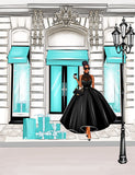 African American Fashion Paris Tween Teen Girl Room Decor Set of 4 Unframed Prints in Teal and Black