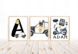 Watercolor Police Dog Personaized Nursery Little Boys Room Decor Set of 3 Unframed Prints - Baby Name and Initial