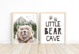 Little Bear Cave Woodland Bear Watercolor Rustic Forest Wilderness Country Nursery Decor Set of 2 Unframed Prints