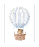 Bear in Blue Hot Air Balloon Watercolor Travel Nursery Decor Unframed Print