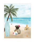 Pug Puppy Girl Dog at Beach Watercolor Dog Illustration Unframed Print, Nursery Decor, Kid's Bedroom, Laundry Room or Dog Lover