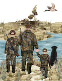 Watercolor Father and Sons Duck Hunting with Black Lab Puppy Dog Nursery Little Boys Room Unframed Print, Rustic Outdoor Themed Decor