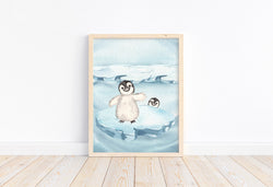 Watercolor Penguins Polar Animal Nursery Unframed Print