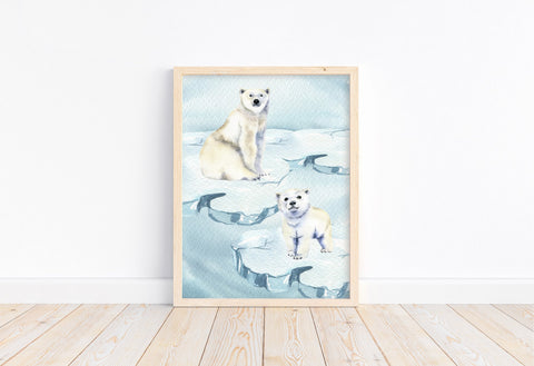 Watercolor Polar Bears Arctic Animal Nursery Unframed Print