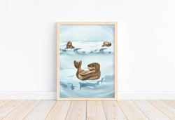 Watercolor Sea Lions Arctic Animal Nursery Unframed Print