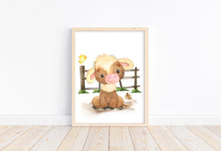 Cow Watercolor Farm Animal Rustic Nursery Decor Unframed Print