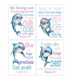 Dolphins Christian Nursery Decor Set of 4 Unframed Prints with Bible Verses