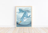 Watercolor Narwhal Arctic Animal Nursery Unframed Print