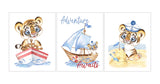Adventure Awaits Watercolor Sailor Tiger Cubs Nursery Decor Set of 3 Nautical Unframed Prints