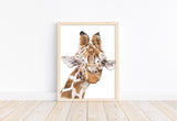 Watercolor Giraffe Safari Animals Nursery Art Decor Unframed Print