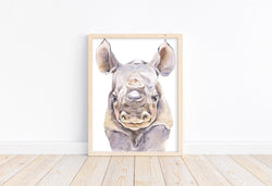 Watercolor Rhinoceros Safari Animals Nursery Art Decor Unframed Print