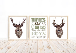 Deer What Little Boys Are Made Of Watercolor Nature Nursery Unframed Set of 3 Prints Rustic Hunting Outdoor Themed Decor