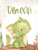 Dragon Personalized Name Watercolor Fairytale Themed Nursery Decor Unframed Print