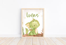 Dragon Personalized Name Watercolor Fairytale Themed Nursery Decor Unframed Print