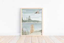 Watercolor Duck Hunting Yellow Labrador Nursery Little Boys Room Unframed Print Rustic Outdoor Themed Decor