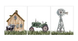 Barnyard Rustic Farm Nursery Decor Set of 3 Unframed Farmhouse Prints Watercolor Barn Green Tractor Windmill