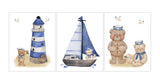 Sailor Bear Watercolor Teddy Bear Nursery Decor Set of 3 Nautical Unframed Prints Sailboat and Lighthouse