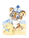 Adventure Awaits Watercolor Sailor Tiger Cubs Nursery Decor Set of 3 Nautical Unframed Prints