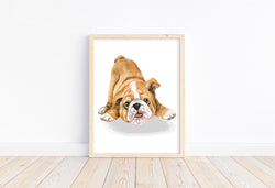 Playing Bulldog Puppy Dog Unframed Print, Nursery Decor, Kid's Bedroom, Dog Themed