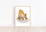 Playing Bulldog Puppy Dog Unframed Print, Nursery Decor, Kid's Bedroom, Dog Themed